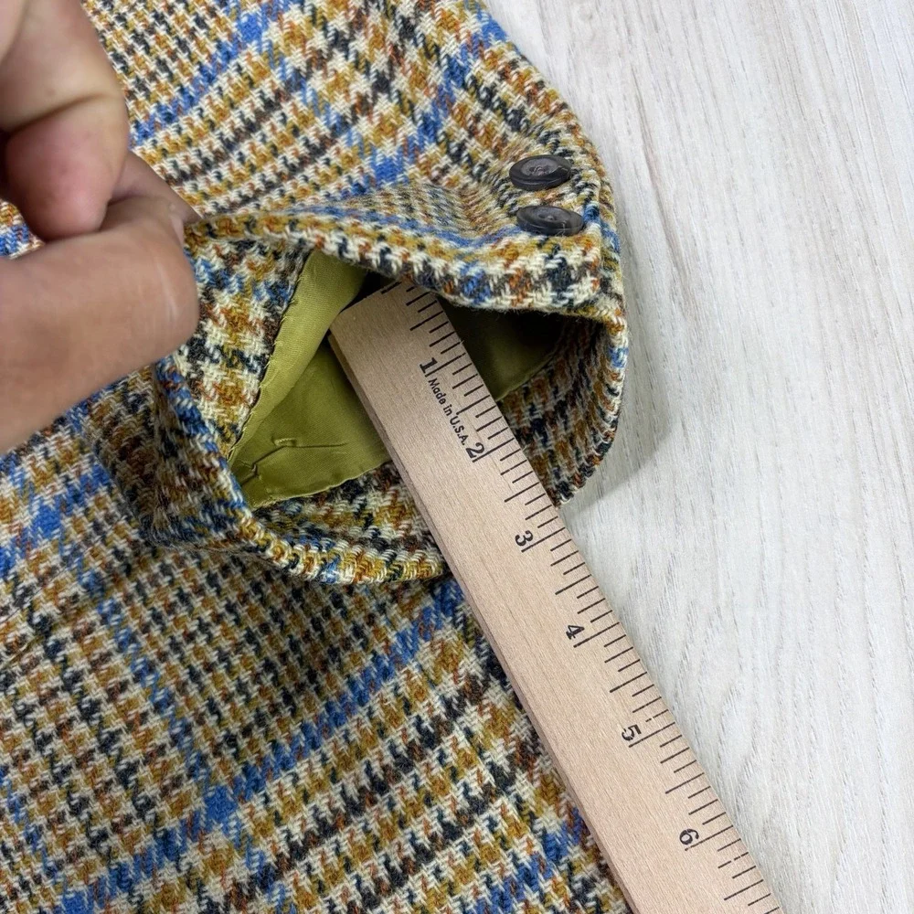 VTG 60s Saks Fifth Avenue British Wool Tweed Prince Of Wales Blazer Mens 40R